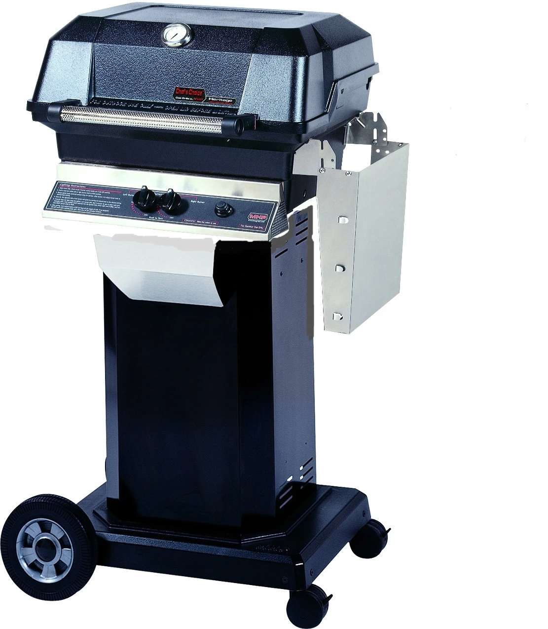 MHP JNR Propane Grill W/ Stainless Grids On Black Cart W/ 4 Wheels 1 MHP JNR Propane Grill W/ Stainless Grids On Black Cart W/ 4 Wheels